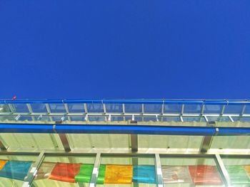 Low angle view of built structure against clear blue sky