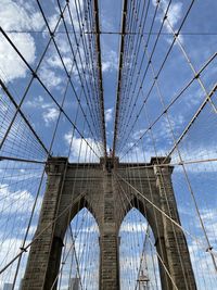 Low angle view of suspension bridge brooklyn bridge 