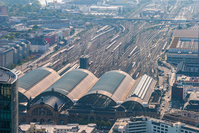 High angle view of buildings in city