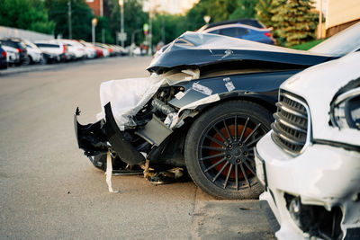 Close-up of car on street