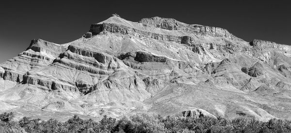 Low angle view of rocky mountain against sky