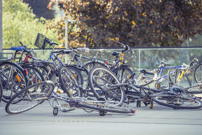 Bicycles parked in city