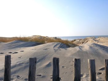 Scenic view of beach against clear sky