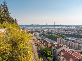 High angle view of cityscape against sky