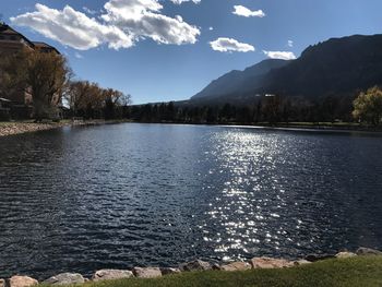 Scenic view of lake against sky