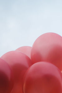 Low angle view of pink balloons against sky