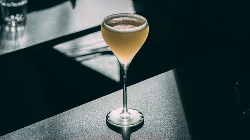 High angle view of beer glass on table