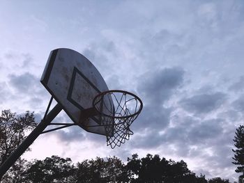 Low angle view of basketball hoop against sky