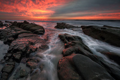 Scenic view of sea against sky during sunset