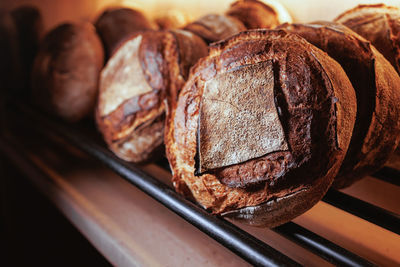 Close-up of around handmade bread 