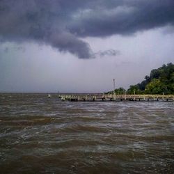 Scenic view of sea against dramatic sky