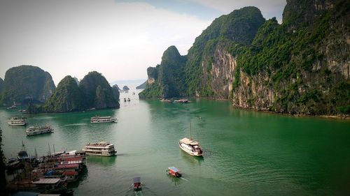 Panoramic view of boats in sea