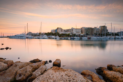 Evening view of zea marina in athens, greece.