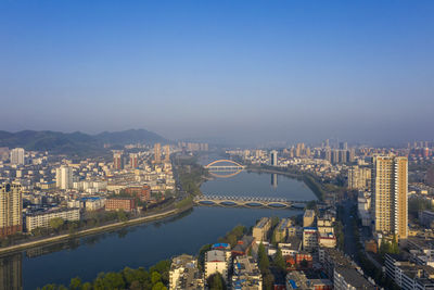 Overlooking the river passing through the city