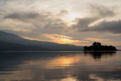 Scenic view of lake against sky during sunset