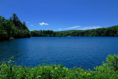 Scenic view of lake against blue sky