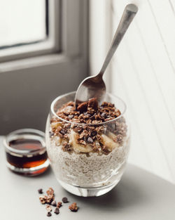 Close-up of breakfast served on table