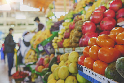 Fresh fruit and vegetable produce on sale in the central market, public market.