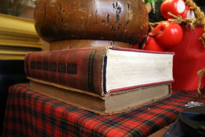 Close-up of books on table