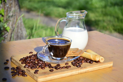 Close-up of coffee cup on table