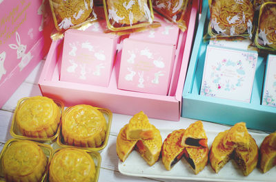 High angle view of food on table