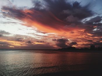 Scenic view of sea against cloudy sky