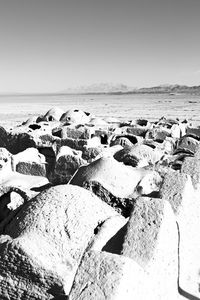 Scenic view of beach against clear sky