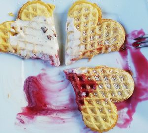 High angle view of breakfast served in plate