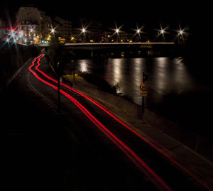 Light trails on street at night