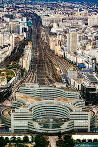 High angle view of buildings in city