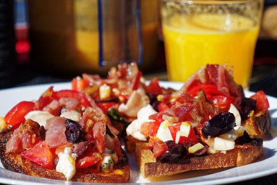 Close-up of sandwiches served in plate