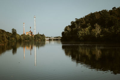 Scenic view of lake against clear sky