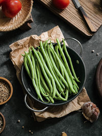 Selective focus of buncis or fresh raw string bean or french beans. in indonesia it called buncis