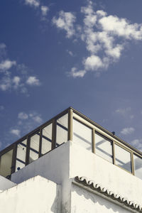 Low angle view of staircase against sky