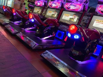 High angle view of illuminated lighting equipment at store