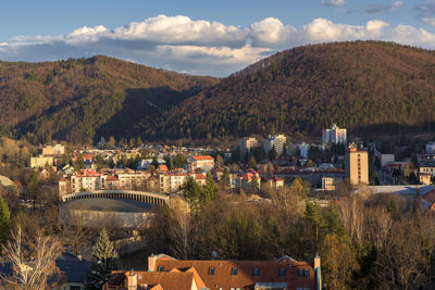 High angle view of townscape against sky