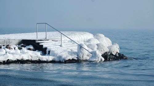 Panoramic view of sea against clear sky