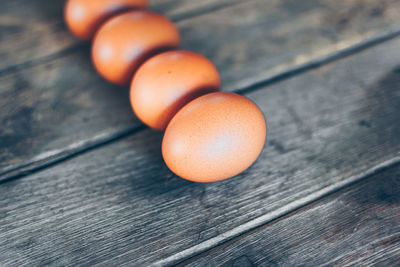 High angle view of eggs on table