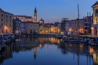 Reflection of buildings in city at night