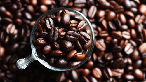 High angle view of coffee beans