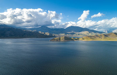 Isabella lake in california. beautiful cloudy sky and mountain in background. bright sunny day