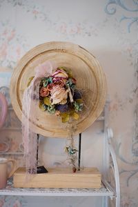 High angle view of bouquet on table