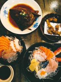 High angle view of sushi served in plate