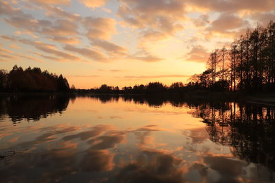 Scenic view of lake against sky during sunset