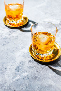 Close-up of beer glass on table