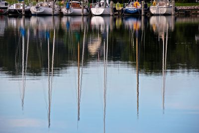 Boats moored in lake