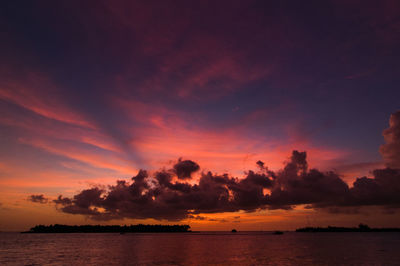 Scenic view of sea against romantic sky at sunset