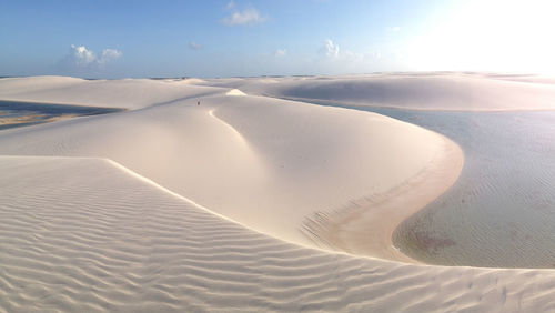 Sand dunes in desert against sky