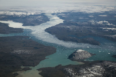 High angle view of sea shore during winter