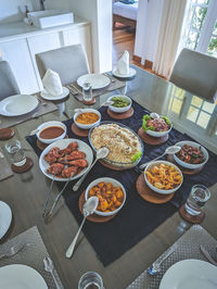 High angle view of food on table